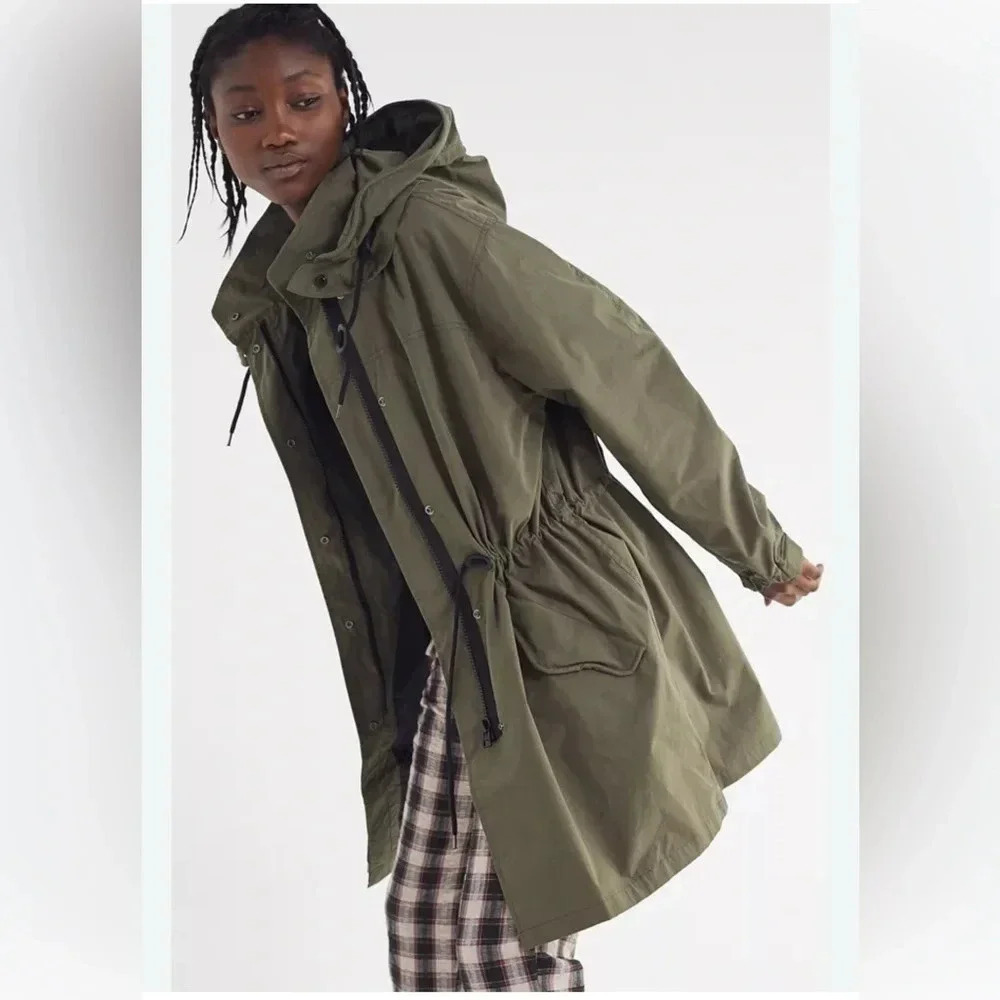 Urban Outfitters Hooded Longline Parka Coat, Green, Size Medium